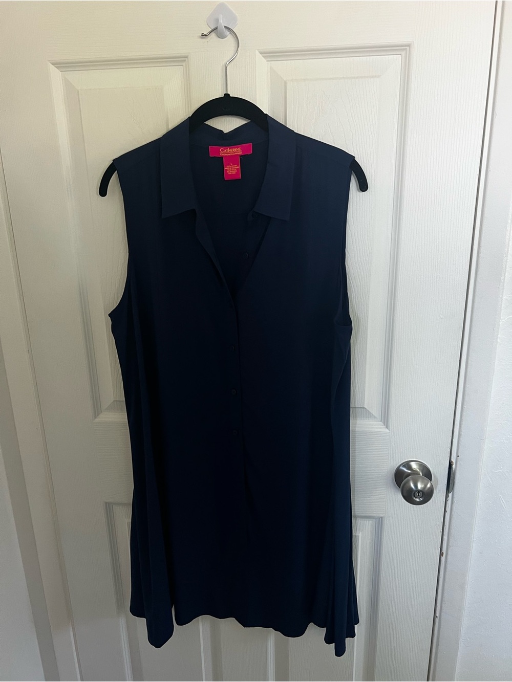Catherine Malandrino Navy Sleeveless Midi Shirt Dress